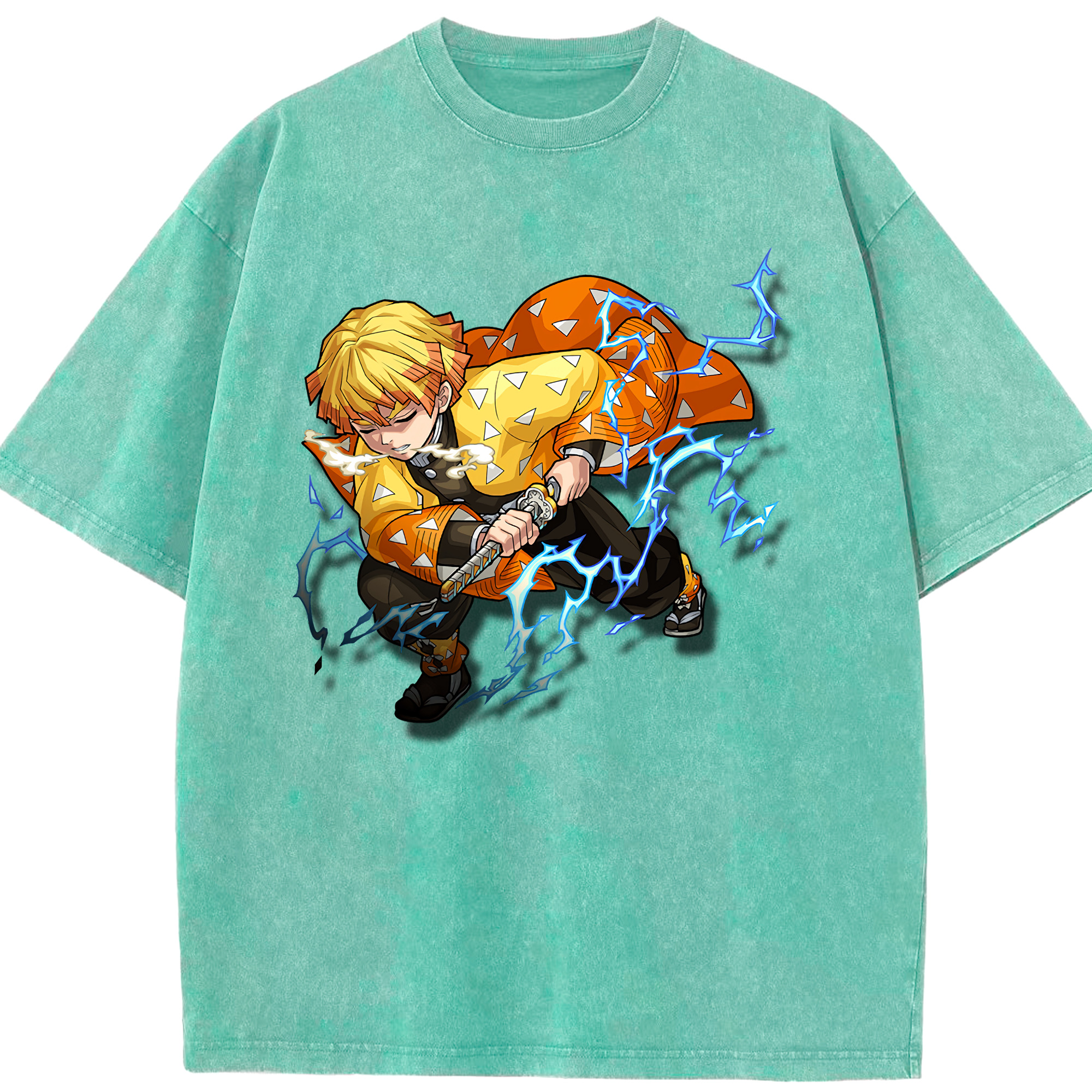 （画像用） 鬼滅の刃（きめつのやいば）我妻 善逸／あがつま ぜんいつ Agatsuma Zenitsu 綿100% ヴィンテージ風 半袖Tシャツ（フロントプリント）
